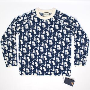 NWT Miuko Timmy Blue White Needlepoint Embroidered Sweater Zip Cuff Women Size M